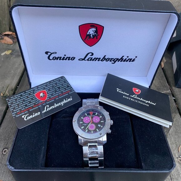 NEW Tonino Lamborghini Men's Chronograph Diamond Bezel Stainless Steel Watch - Picture 2 of 16